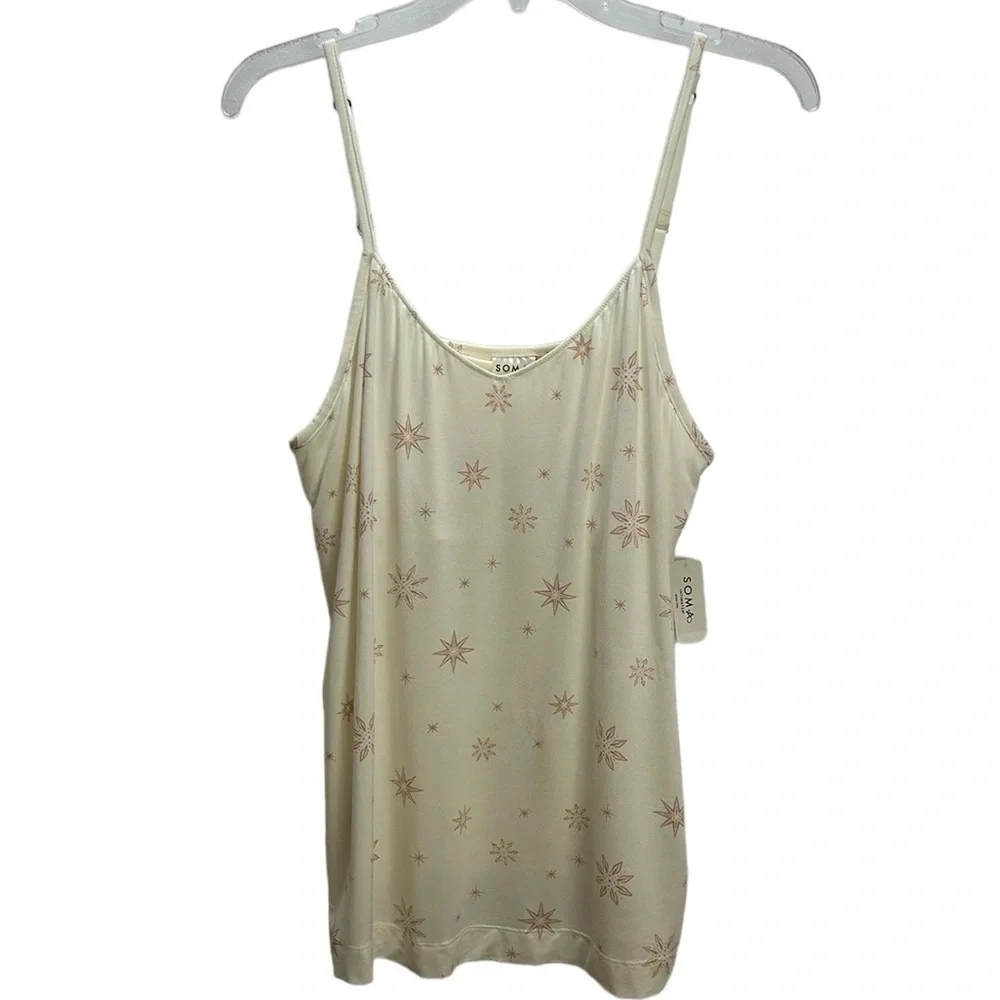 Soma‎ Cool Nights V Neck PJ Sleep Cami Size L Sparkle Stars Floral Ivory …